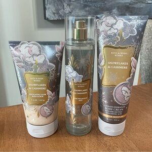 Bath & Body Works Snowflakes & Cashmere 3 pc. Set—Mist, Cream and scrub